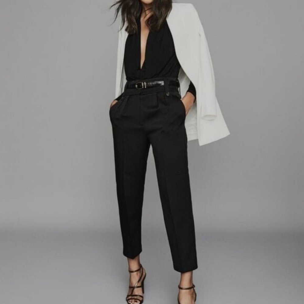 Reiss High Waisted Office Pants, Size US 8/UK 12, Pockets, Cropped, Blac…
